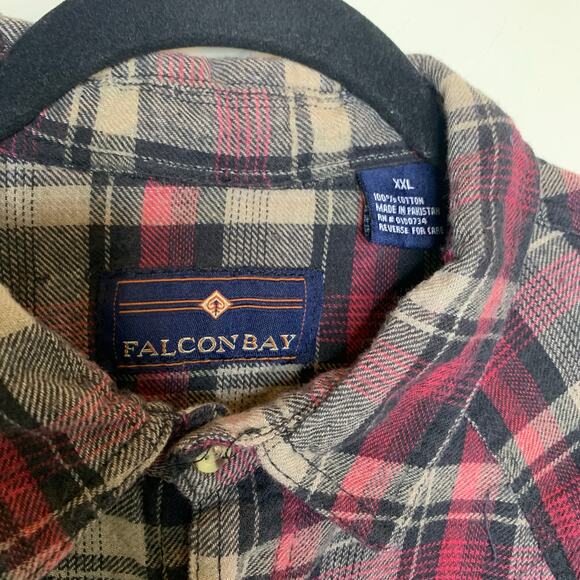 Gray Red Plaid Snap Front Flannel Shirt Sz XXL 100% cotton - Picture 3 of 5